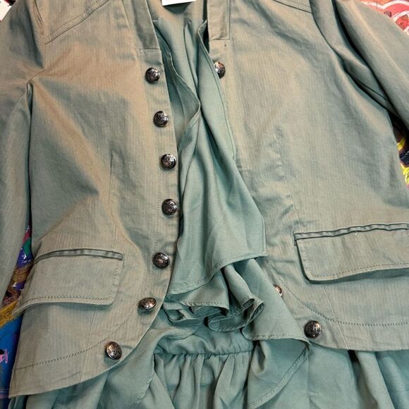 Free People Ruffle-Trim Military-Style Jacket in Sage Green -  Size XS - Picture 4 of 14